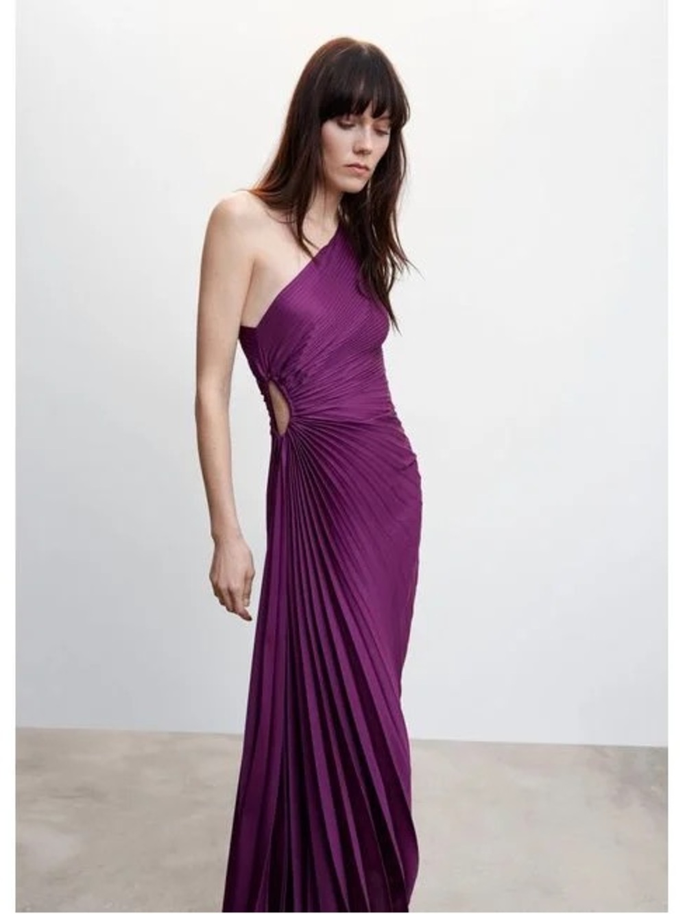 Viral Mango One-Shoulder Pleated Purple Dress - Picture 2 of 4